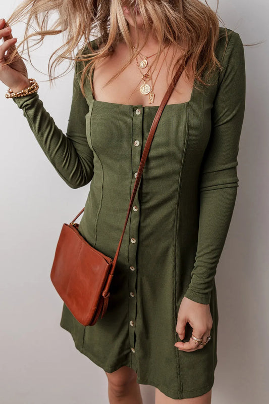 Square Neck Long Sleeve Mini Dress - Classique Collection
