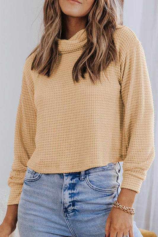 Waffle-Knit High Neck Top - Classique Collection