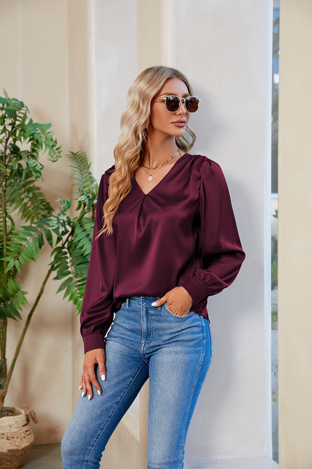 V-Neck Long Sleeve Top - Classique Collection