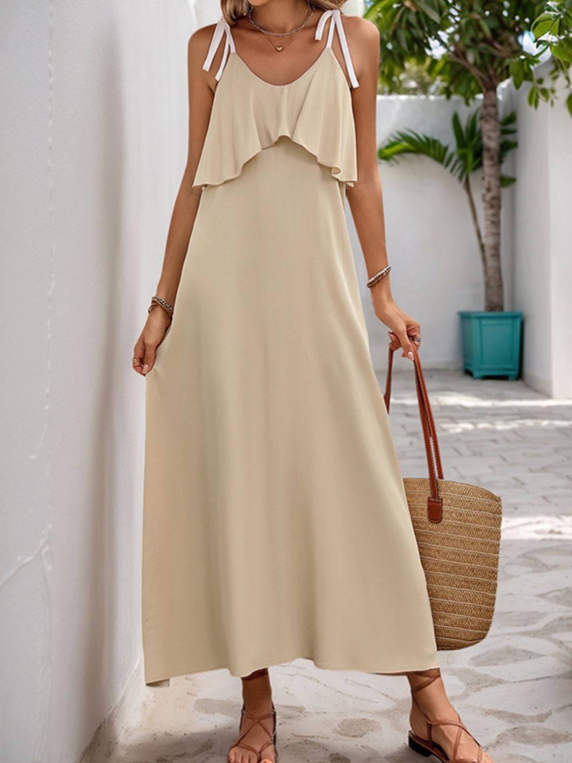 Perfee Tied Ruffled Scoop Neck Sleeveless Dress - Classique Collection