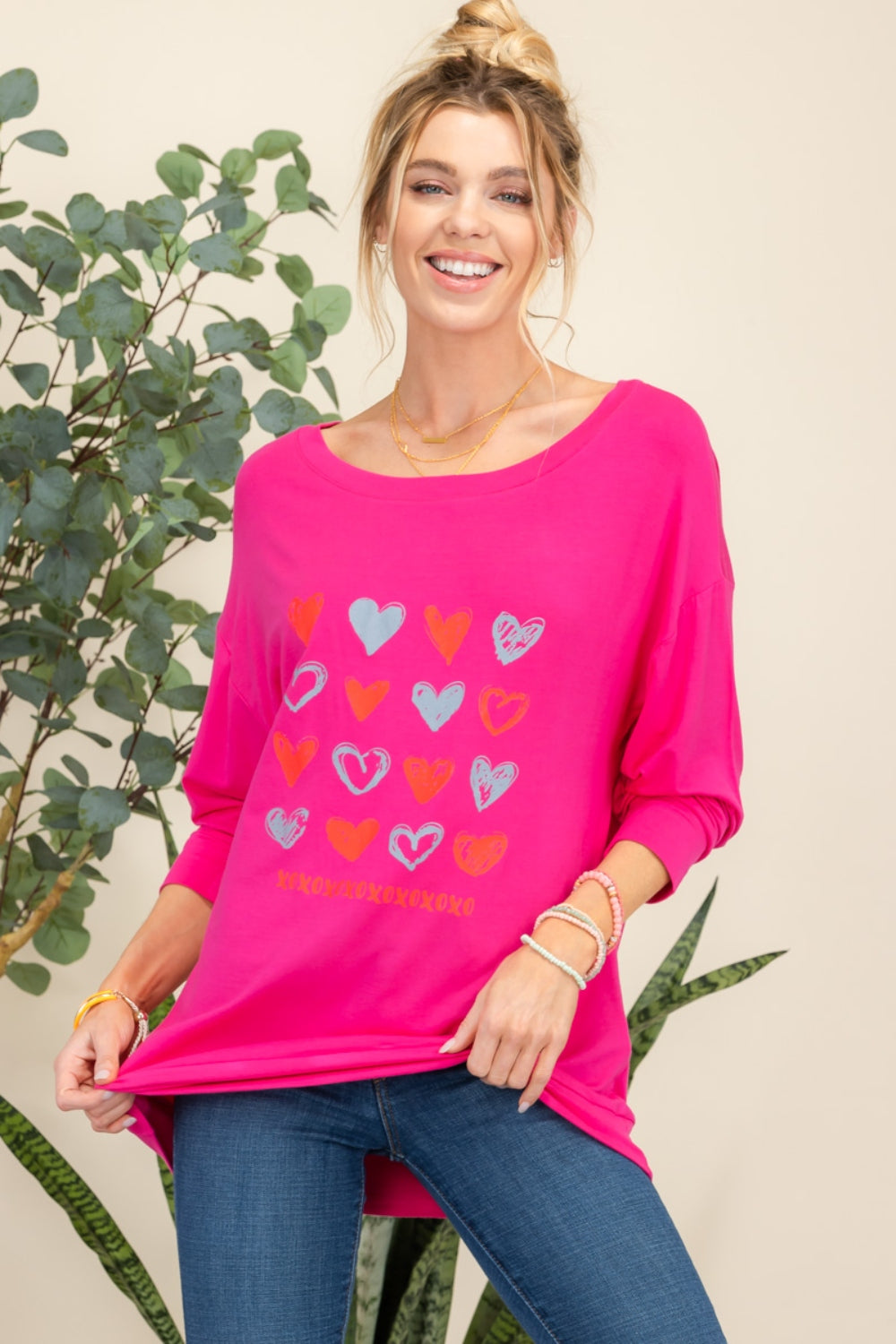 Celeste Full Size Heart Graphic Long Sleeve T-Shirt - Classique Collection