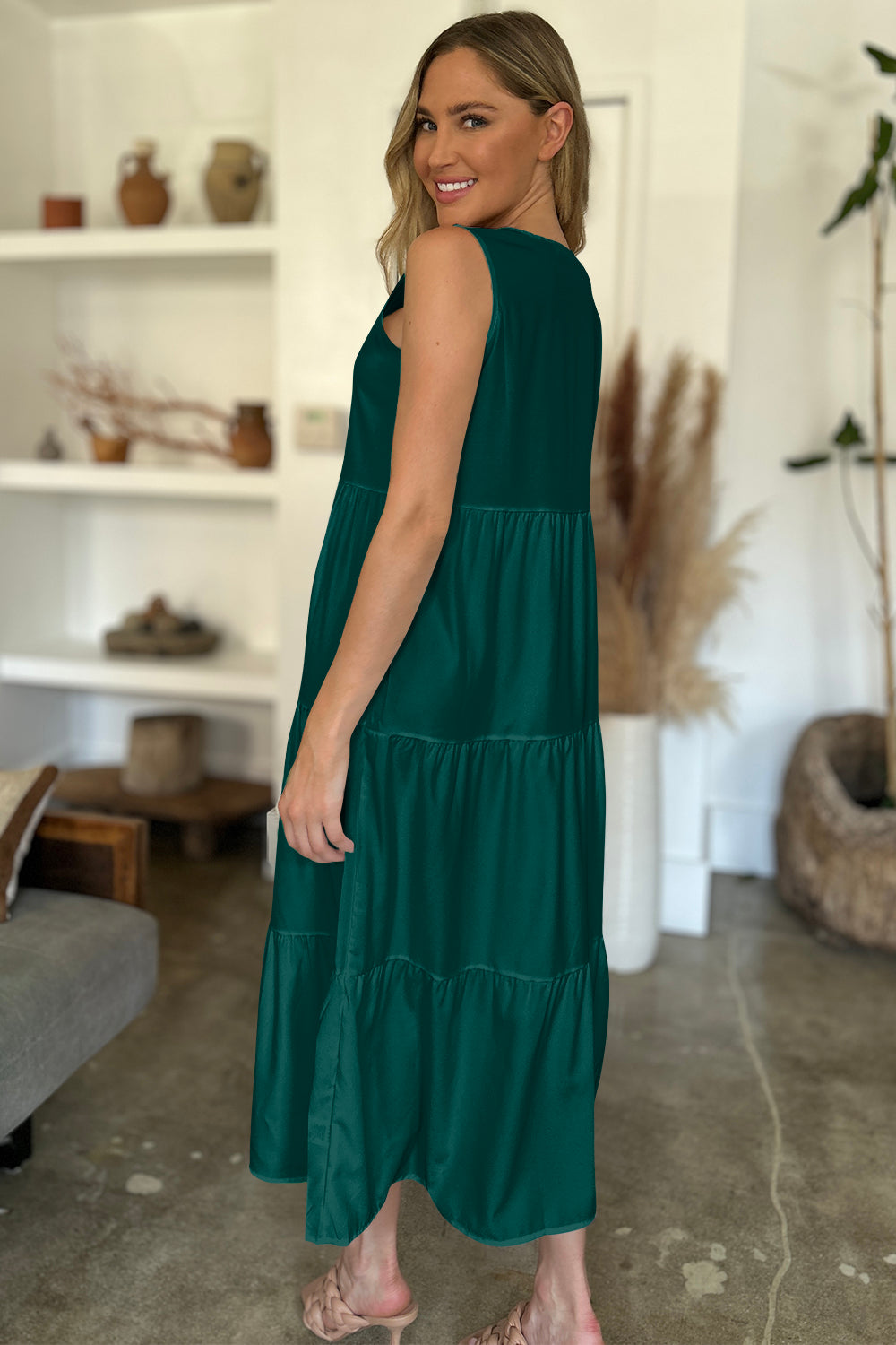 FAM-FAM V-Neck Sleeveless Midi Tiered Dress - Classique Collection