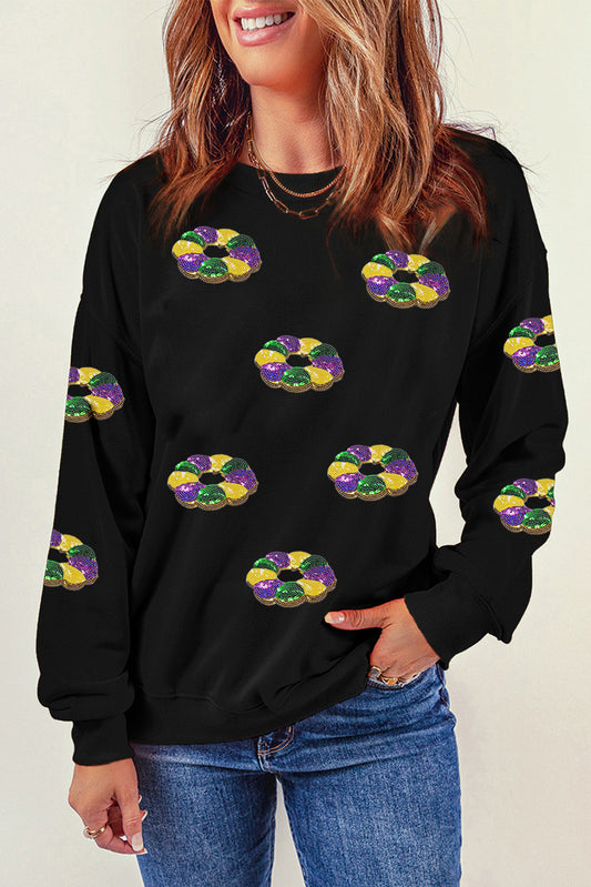 Sequin Round Neck Long Sleeve Sweatshirt - Classique Collection