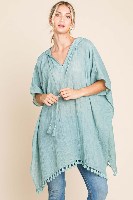 Cotton Bleu by Nu Label Tassel Hem Hooded Cover Up - Classique Collection