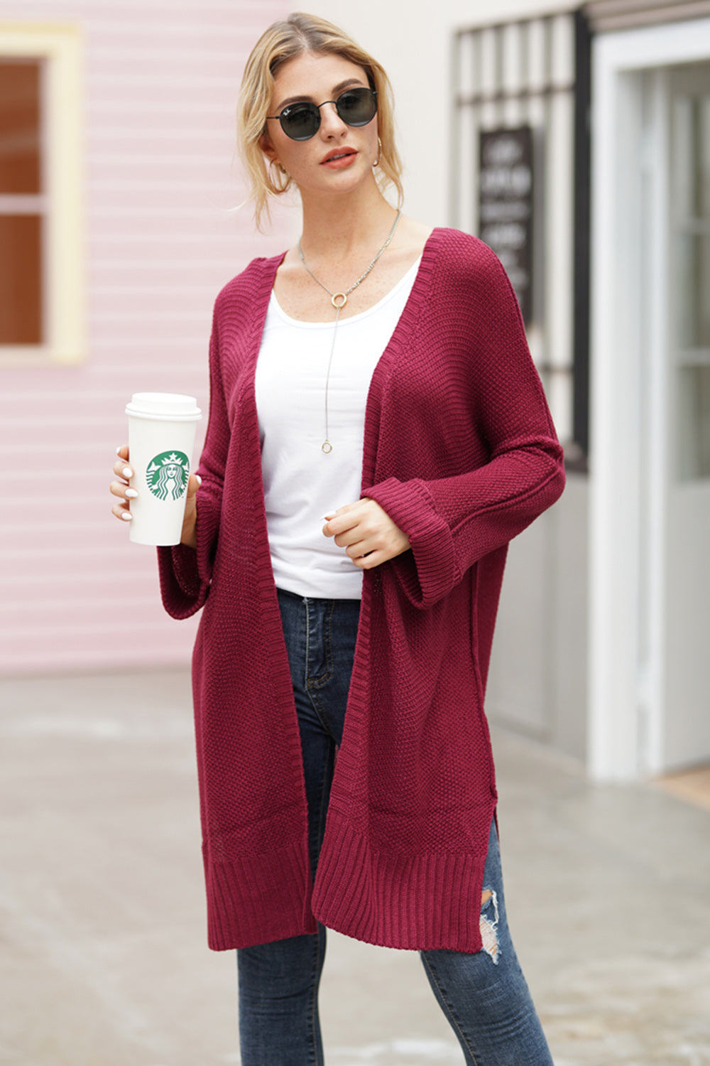Open Front Long Sleeve Cardigan - ClassiQ