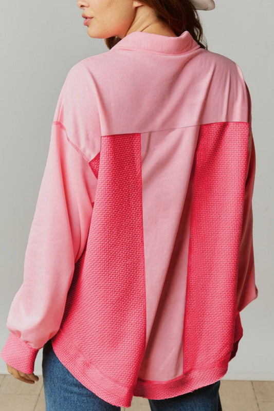 Two Tone Button Up Drop Shoulder Shacket - Classique Collection