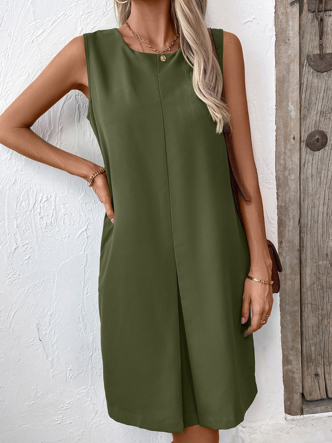 Ivy Lane Pocketed Round Neck Sleeveless Mini Dress - Classique Collection