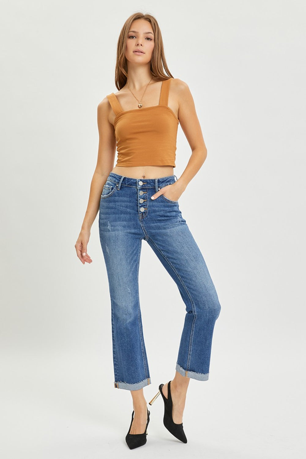 RISEN Full Size Button Fly Cropped Bootcut Jeans - Classique Collection