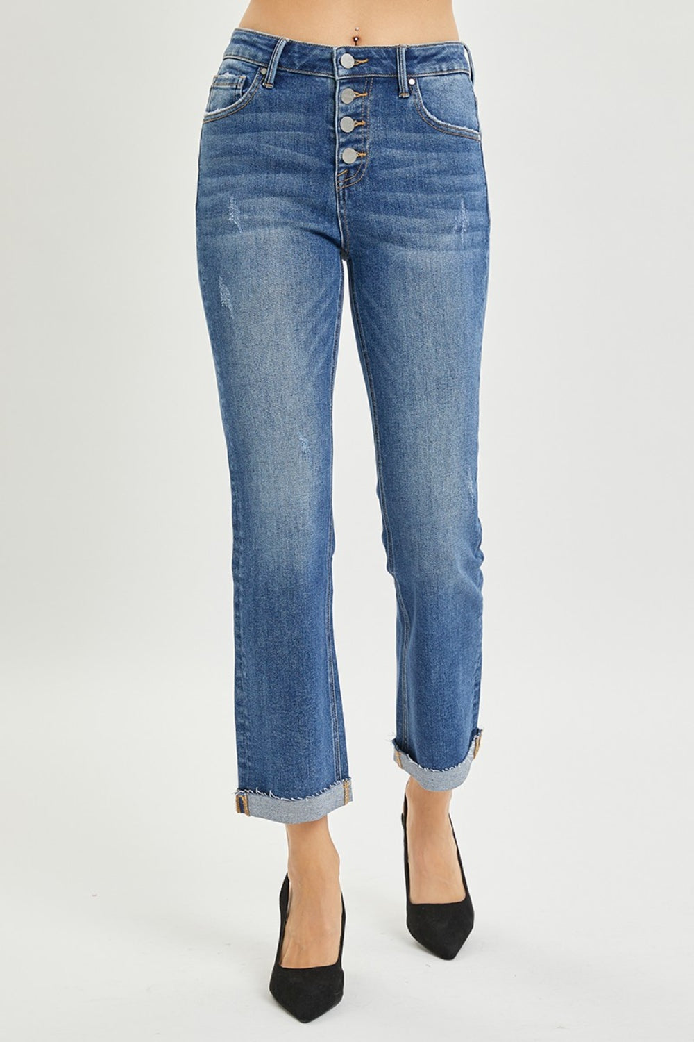 RISEN Full Size Button Fly Cropped Bootcut Jeans - Classique Collection