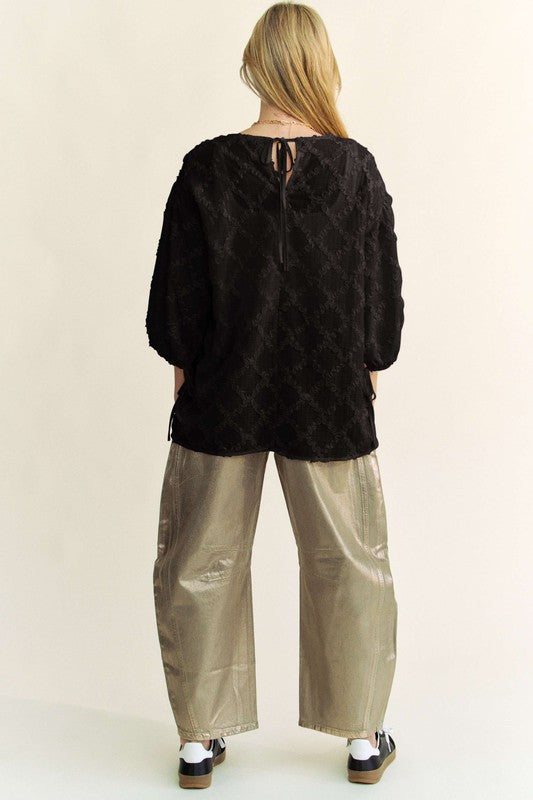 Davi & Dani Tied Round Neck Mesh Blouse - ClassiQ