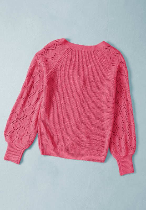 Openwork V-Neck Button Up Cardigan - ClassiQ