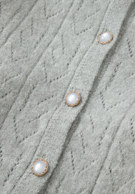 Openwork Button Down Long Sleeve Cardigan - ClassiQ