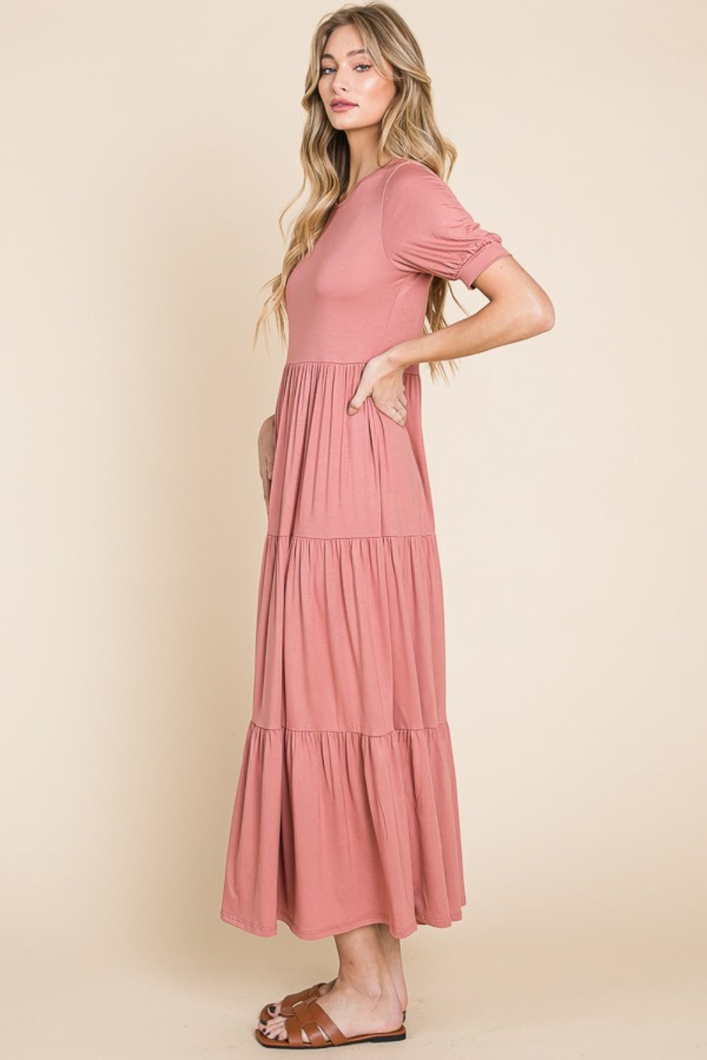 BOMBOM Short Sleeve Tiered Maxi Dress - Classique Collection