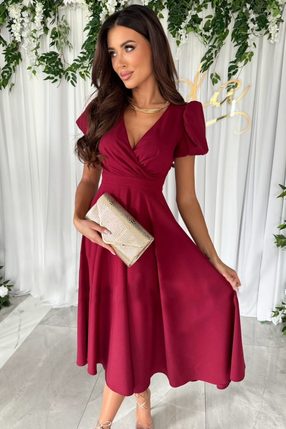 Surplice Puff Sleeve Midi Dress - Classique Collection