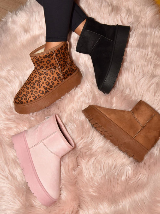 WILD DIVA Thermal Furry Leopard Platform Booties - Classique Collection