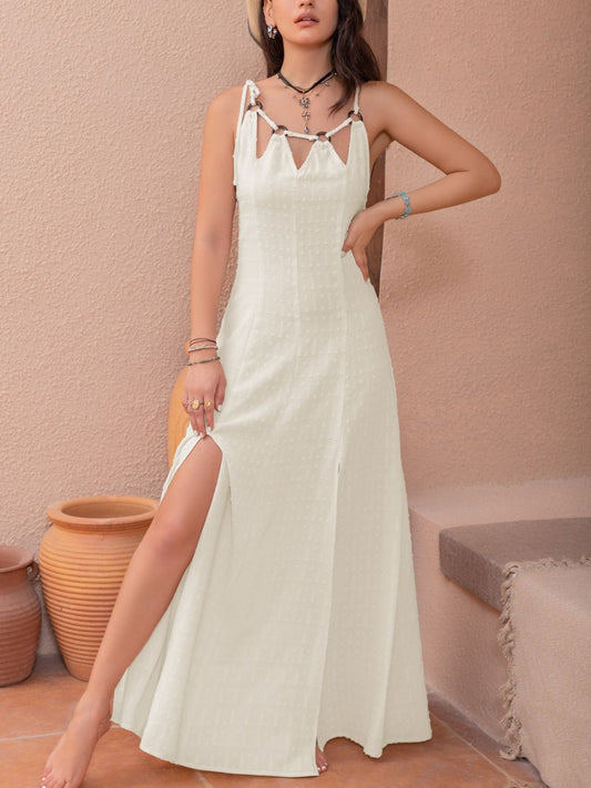 Swiss Dot Cutout Sleeveless Maxi Dress - Classique Collection