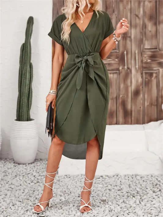 Tied Surplice Short Sleeve Dress - Classique Collection