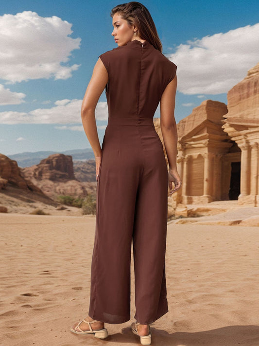Perfee Ruched Mock Neck Sleeveless Jumpsuit - ClassiQ