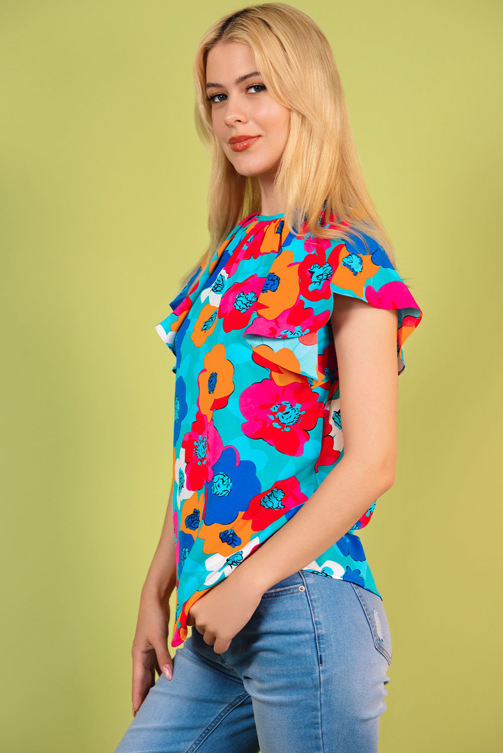 Floral Round Neck Tied Blouse - Classique Collection