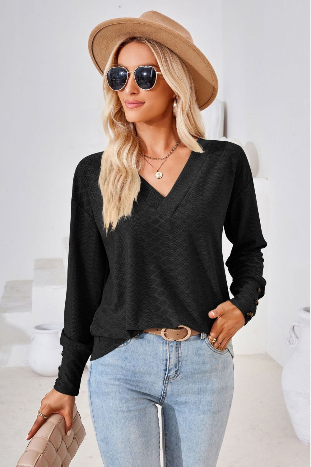 V-Neck Long Sleeve Blouse - Classique Collection