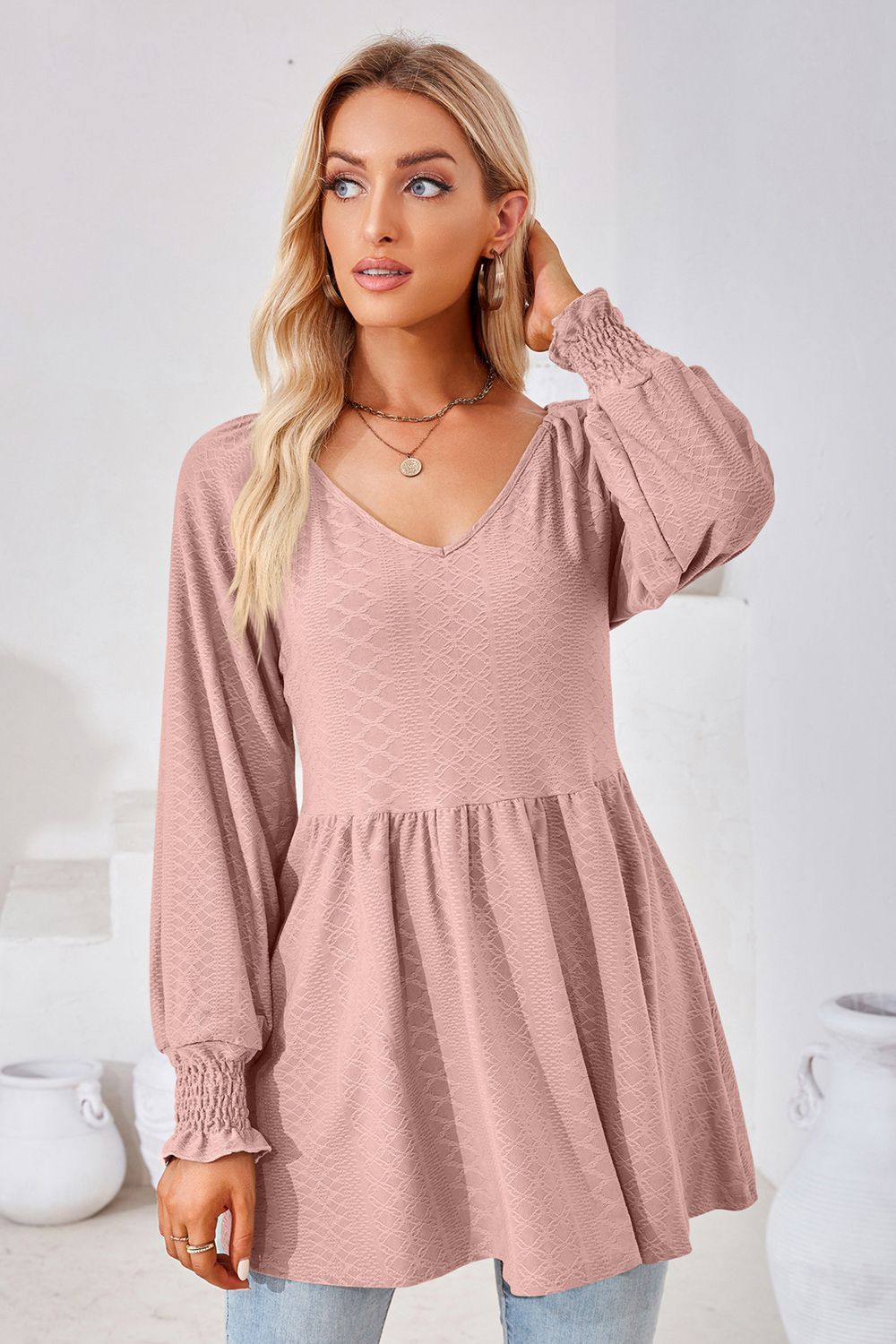 V-Neck Lantern Sleeve Blouse - Classique Collection