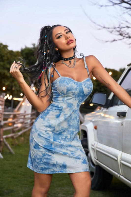 Tied Tie-Dye Sleeveless Mini Cami Dress - Classique Collection