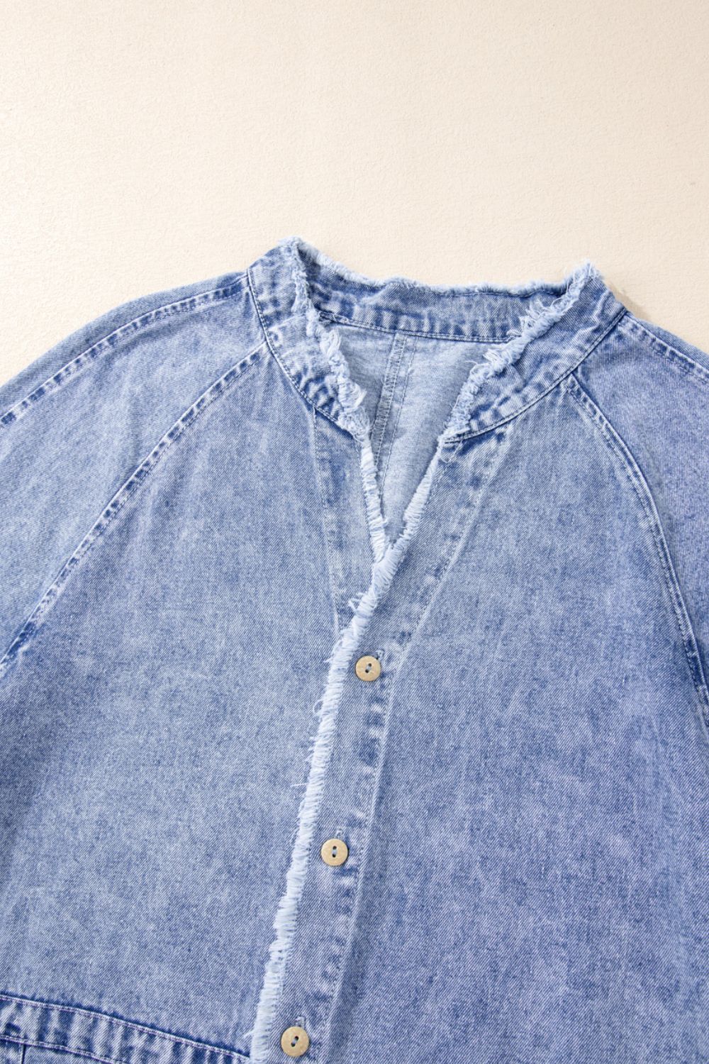 Raw Hem Button Down Long Sleeve Denim Dress - Classique Collection