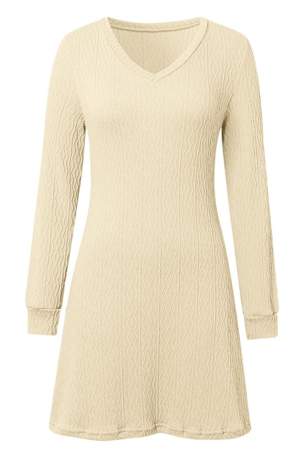 Texture V-Neck Long Sleeve Dress - Classique Collection