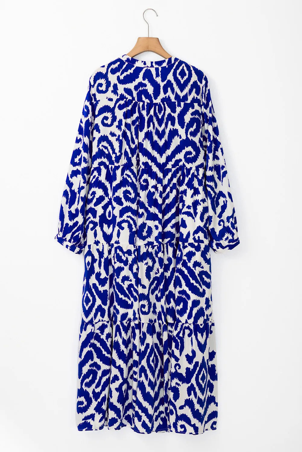 Tiered Printed Notched Long Sleeve Midi Dress - Classique Collection