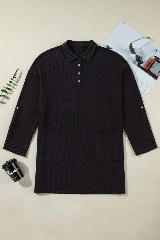 Plus Size Pocketed Long Sleeve Mini Dress - Classique Collection