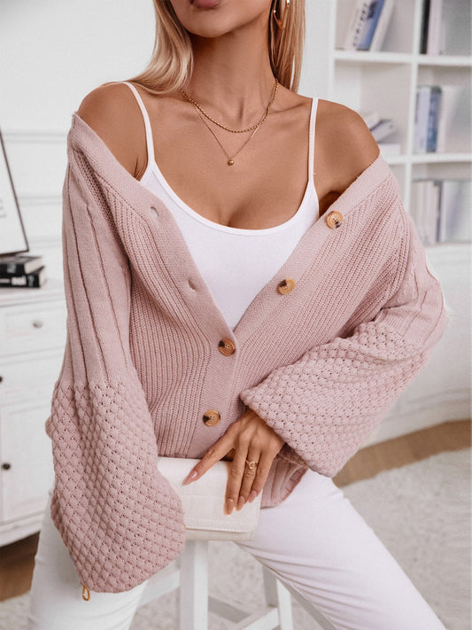 V-Neck Button Up Raglan Sleeve Cardigan - Classique Collection