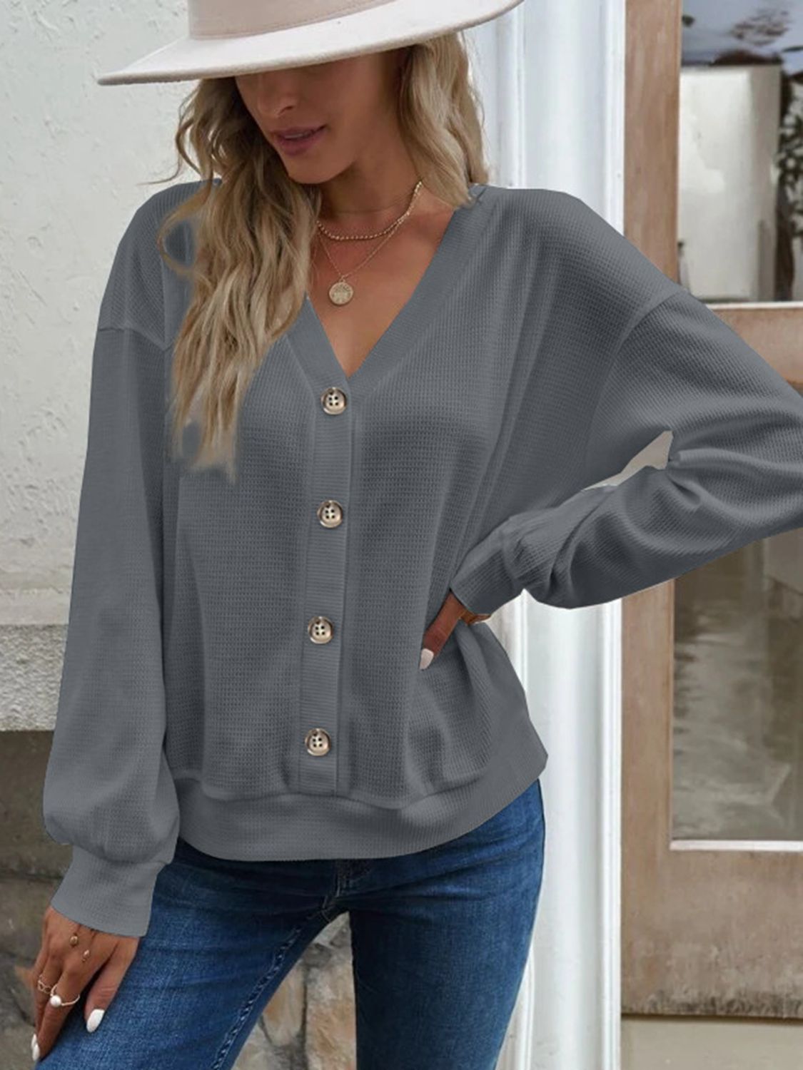 V-Neck Dropped Shoulder Blouse - Classique Collection
