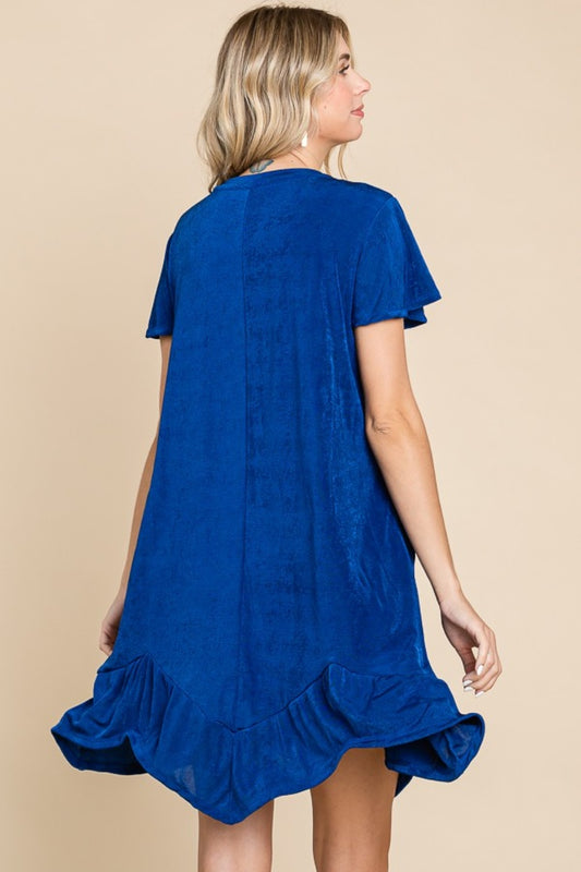 Culture Code Full Size Short Sleeve Ruffled Asymmetric Hem Dress - Classique Collection