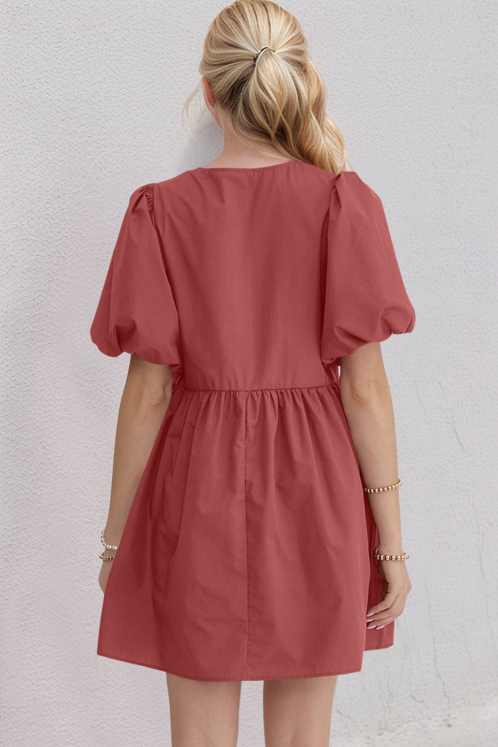 Oh Bow Ruched Puff Sleeve Mini Dress - Classique Collection