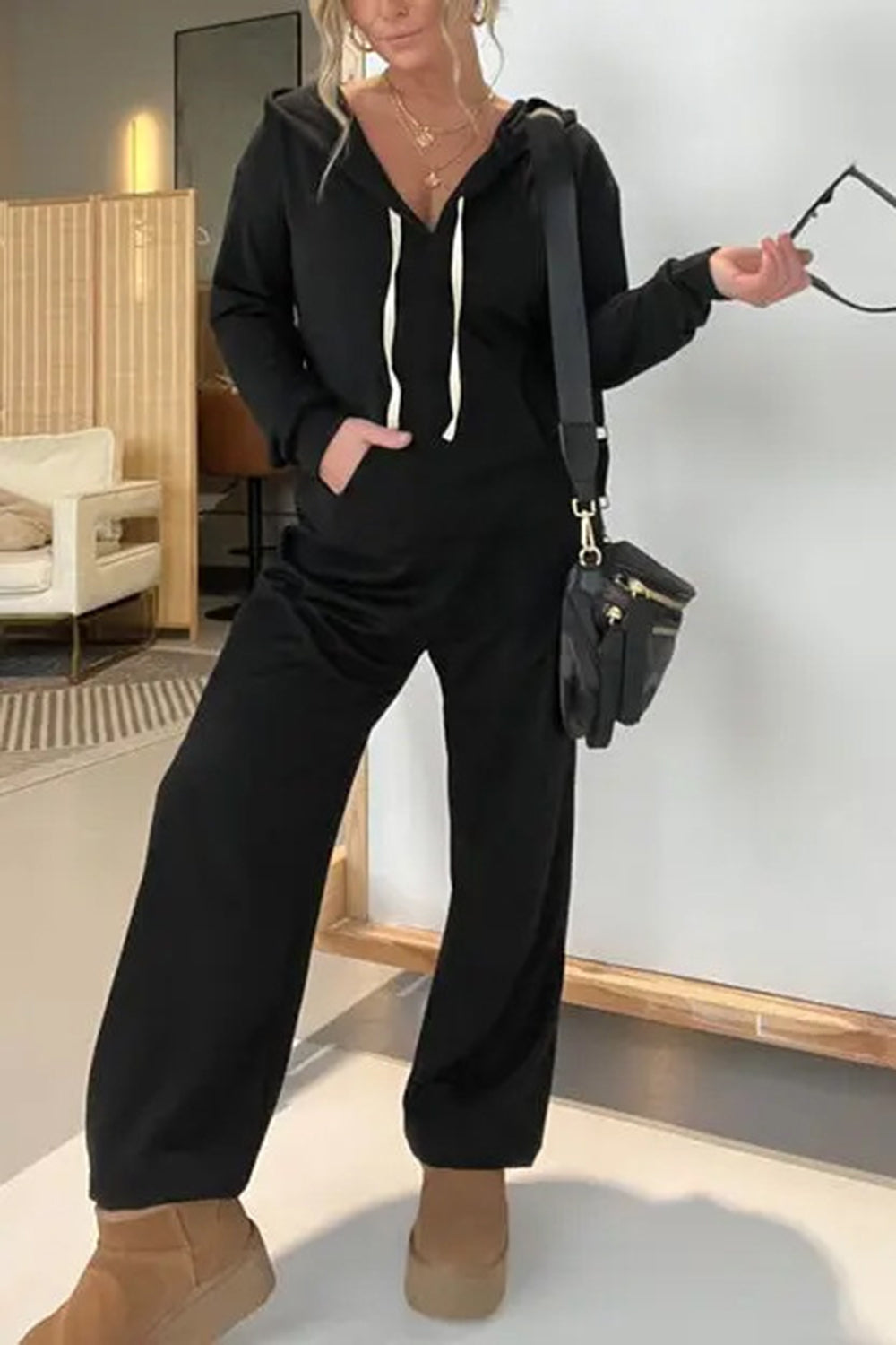 Full Size Drawstring Long Sleeve Jumpsuit - Classique Collection