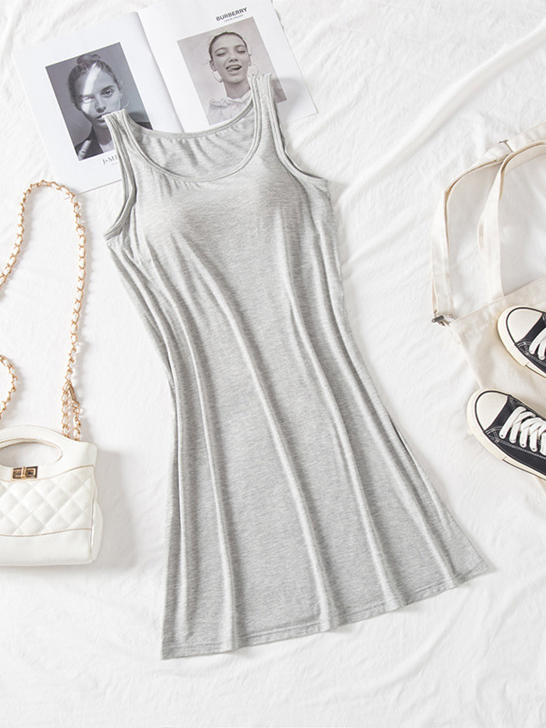 Round Neck Wide Strap Mini Tank Dress with Bra - Classique Collection