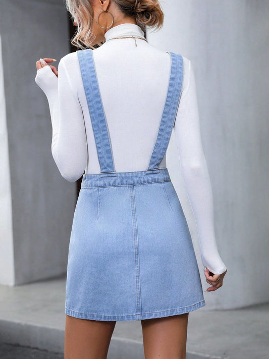 Wide Strap Denim Overall Dress - Classique Collection