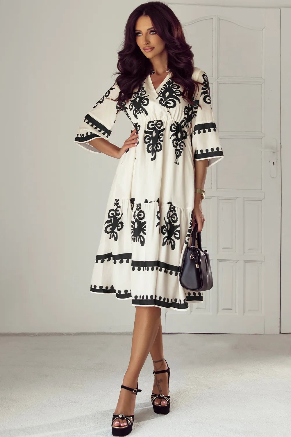 Printed Half Sleeve Knee Length Dress - Classique Collection