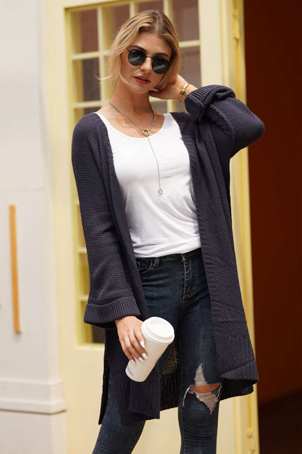 Open Front Long Sleeve Cardigan - ClassiQ