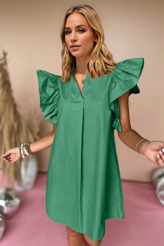 Oh Ruched Johnny Collar Cap Sleeve Mini Dress - Classique Collection