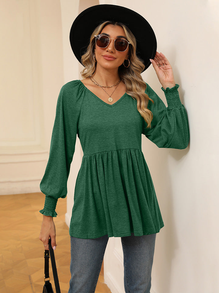 V-Neck Lantern Sleeve Blouse - Classique Collection
