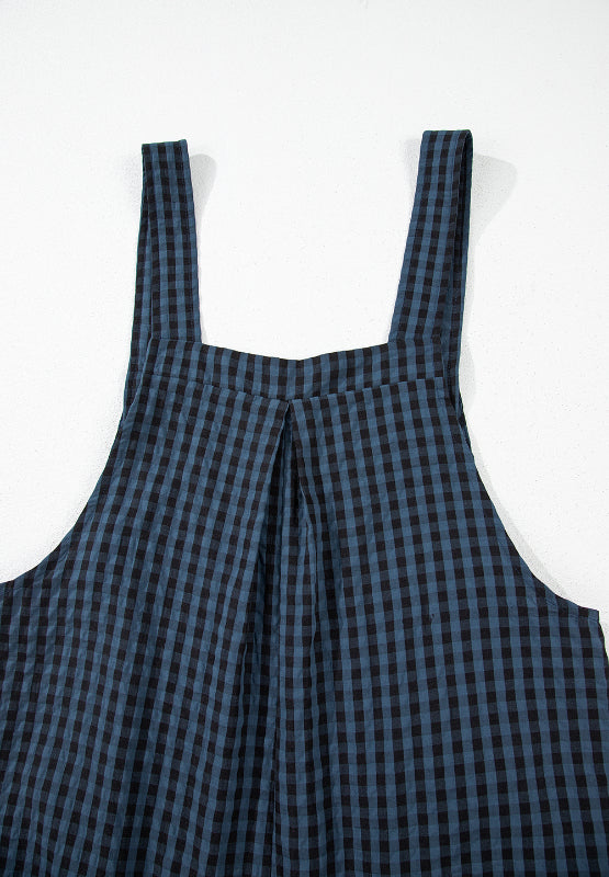 Plaid Wide Strap Wide Leg Overalls - ClassiQ