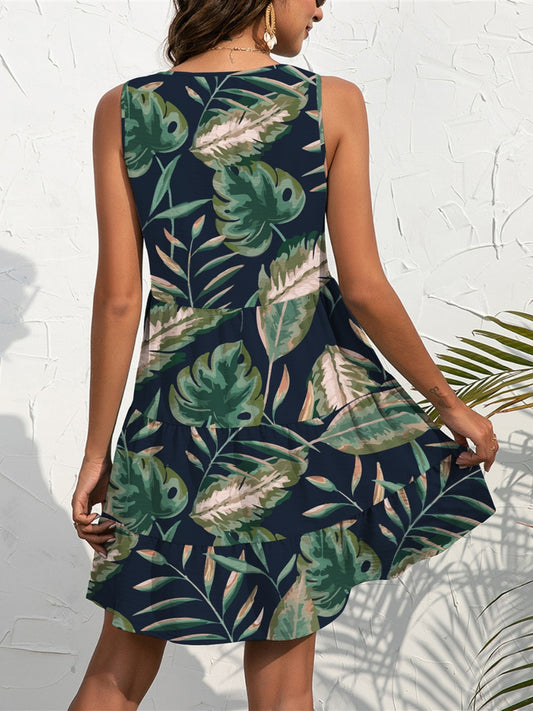 FAM-FAM Printed V-Neck Sleeveless Mini Dress - Classique Collection