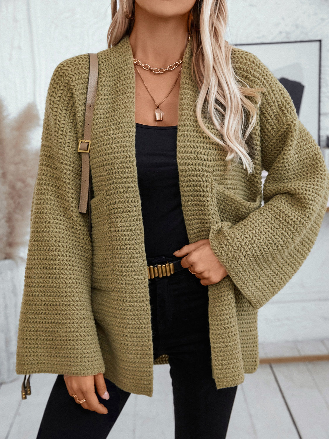 Open Front Long Sleeve Cardigan - ClassiQ