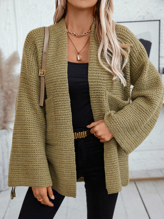 Open Front Long Sleeve Cardigan - ClassiQ
