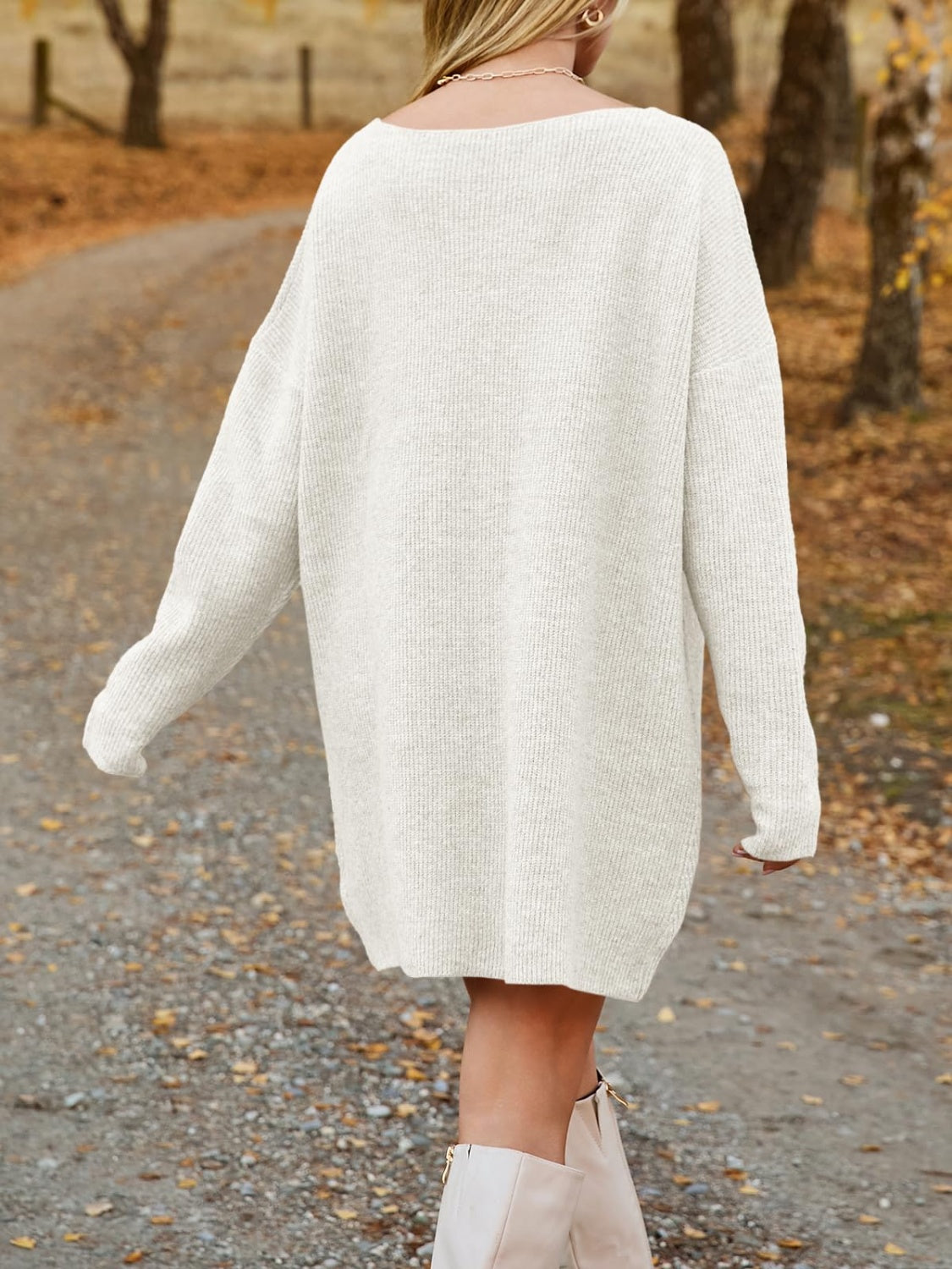 V-Neck Dropped Shoulder Sweater Dress - Classique Collection
