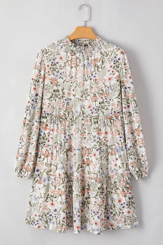 Printed Mock Neck Long Sleeve Mini Dress - Classique Collection