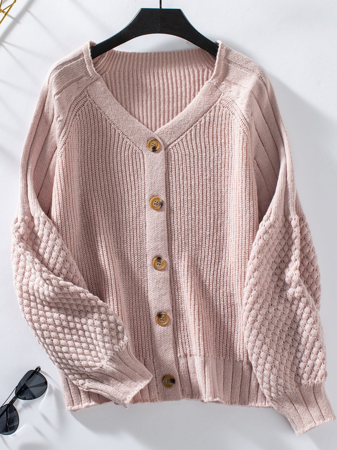 V-Neck Button Up Raglan Sleeve Cardigan - Classique Collection