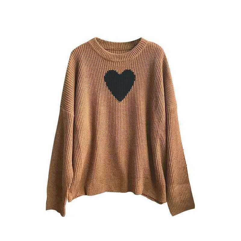 Casual Outer Wear Love Loose Sweater Women Round Neck Pullover Knit Top