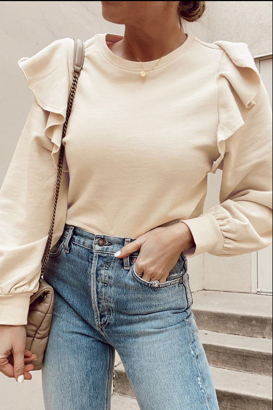 Ruffled Round Neck Long Sleeve Blouse - Classique Collection